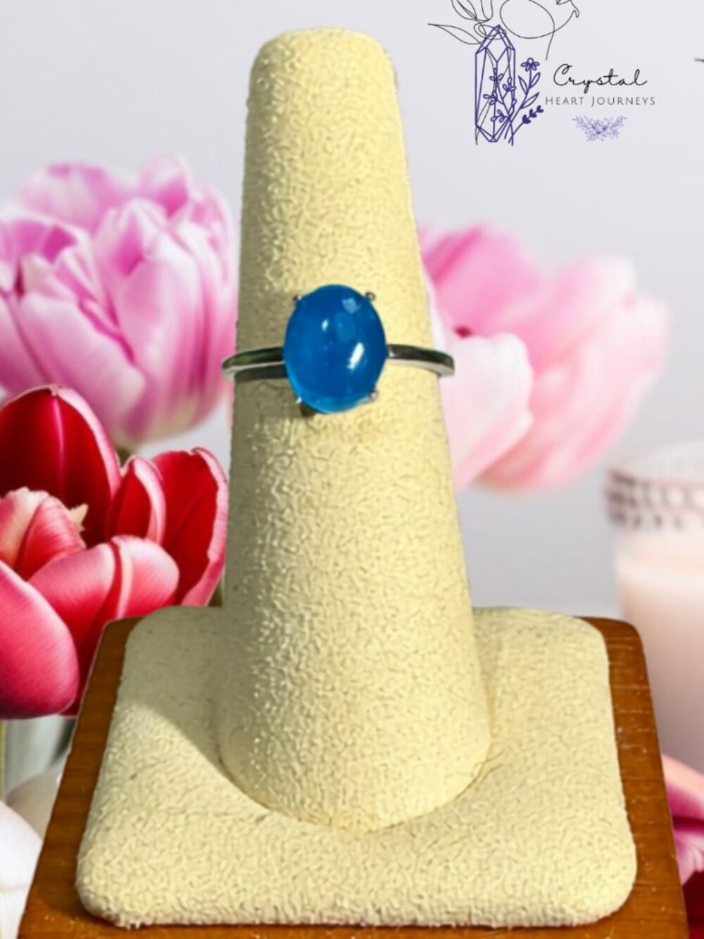 Blue Apatite Crystal Ring, Natural Gemstone Jewelry, Crystal Ring